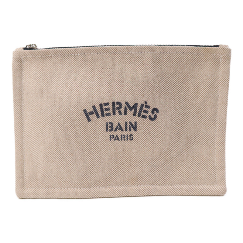 HERMES 棉質Trousse Flat Pouch銀扣手拿包-0