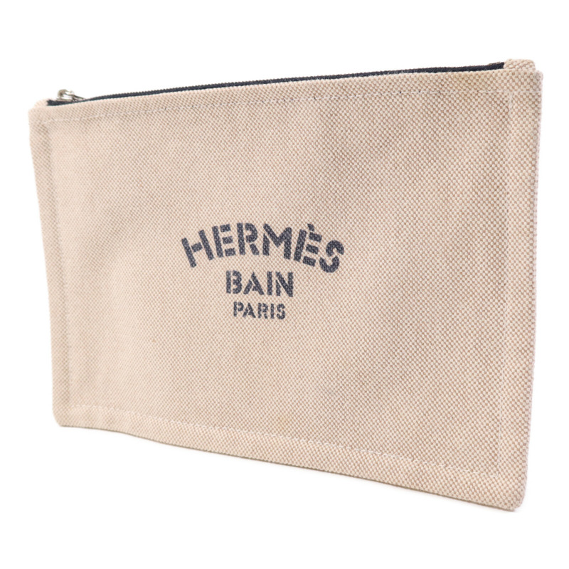 HERMES 棉質Trousse Flat Pouch銀扣手拿包-2