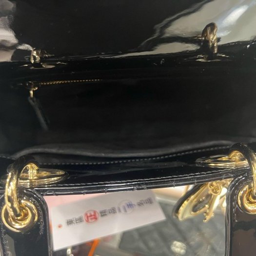 東區正精品㊣CD CHRISTIAN DIOR LADY 迪奧黑色漆皮Logo 吊飾手提包黛妃包2用包 RZ6144-4