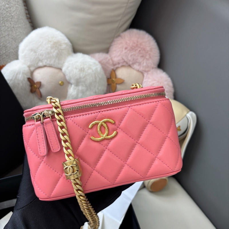 Chanel桃粉盒子化妝包-1