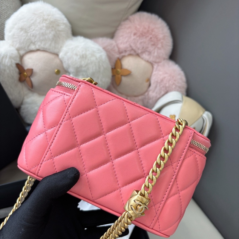 Chanel桃粉盒子化妝包-3