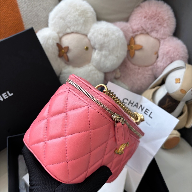 Chanel桃粉盒子化妝包-4