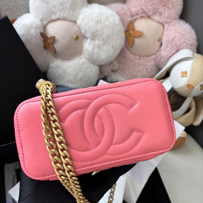 Chanel桃粉盒子化妝包-5