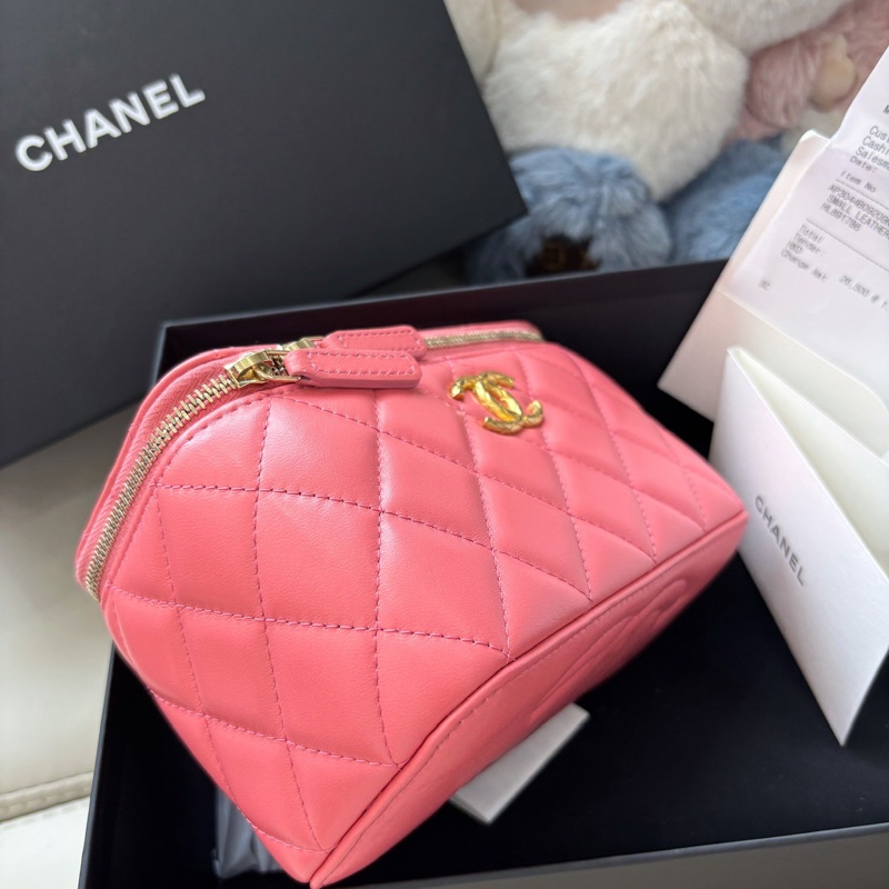 Chanel桃粉盒子化妝包-6