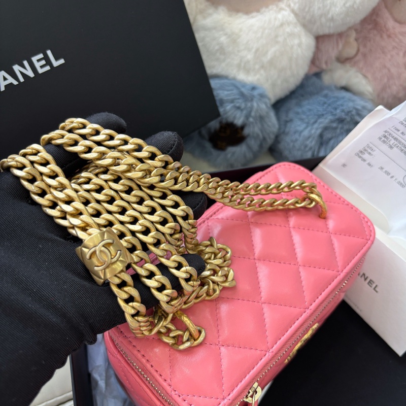 Chanel桃粉盒子化妝包-7