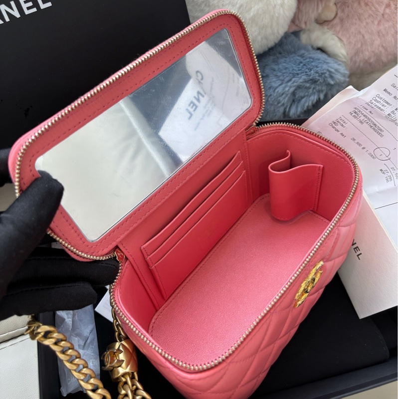 Chanel桃粉盒子化妝包-8