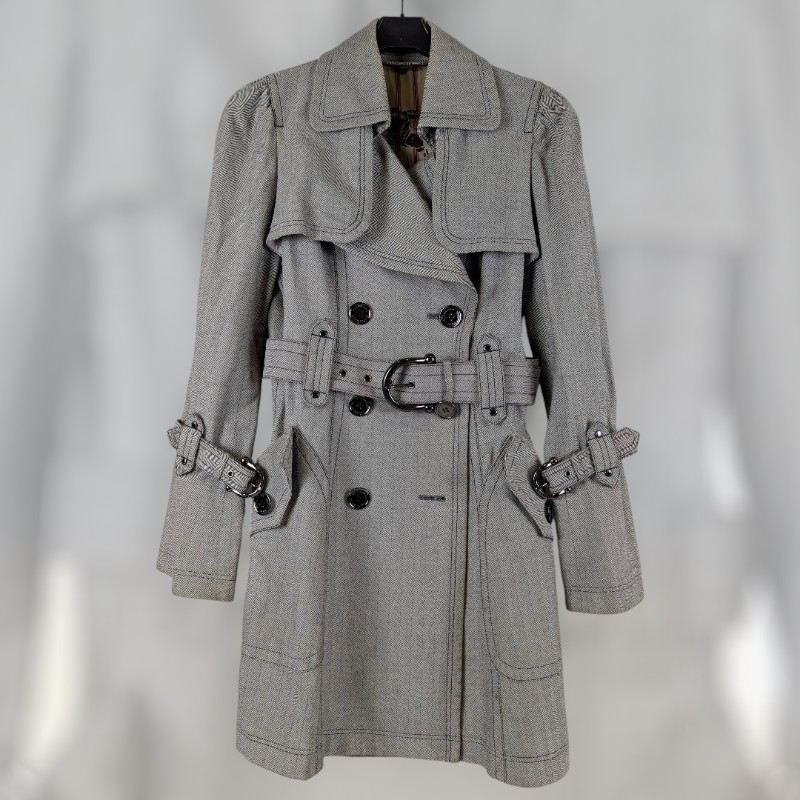 莉亞精品♡Burberry 灰白人字紋大衣 尺碼38 二手美品-0