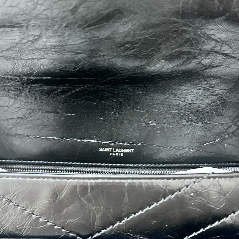 【全新】SAINT LAURENT YSL Niki 黑 鏈黑標Logo復古褶皺 牛皮革 流浪包 單肩包-6