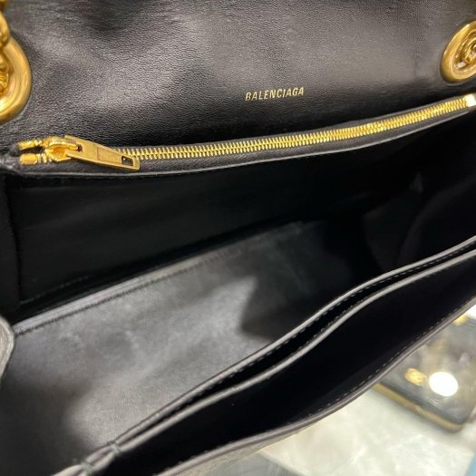 東區正精品㊣BALENCIAGA Crush 716393 巴黎世家黑色牛皮B金釦金鍊翻蓋沙漏包雙鍊肩背包斜背包 RZ6145-5