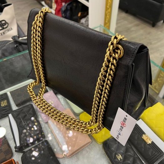 東區正精品㊣BALENCIAGA Crush 716393 巴黎世家黑色牛皮B金釦金鍊翻蓋沙漏包雙鍊肩背包斜背包 RZ6145-7