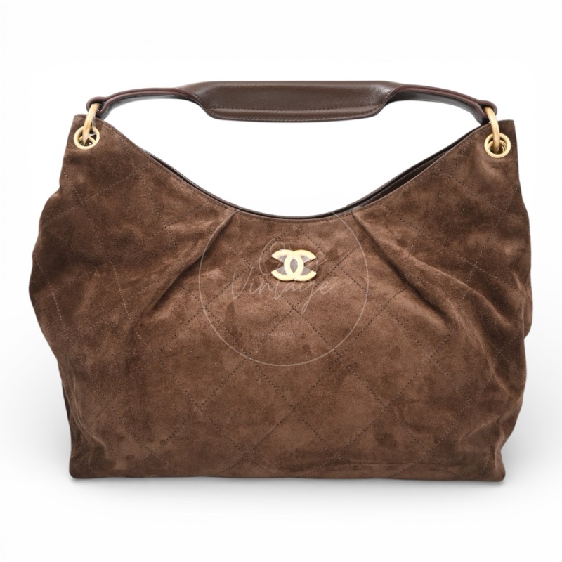 Chanel Cruise 25/26 Maxi Suede Calfskin Lambskin Dark Brown Hobo Bag-0