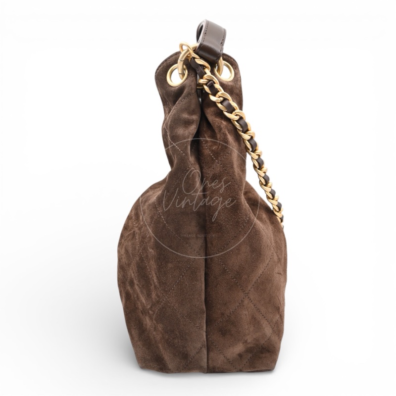 Chanel Cruise 25/26 Maxi Suede Calfskin Lambskin Dark Brown Hobo Bag-1