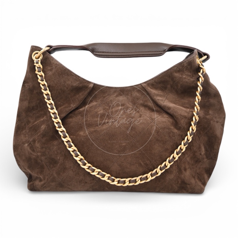 Chanel Cruise 25/26 Maxi Suede Calfskin Lambskin Dark Brown Hobo Bag-5