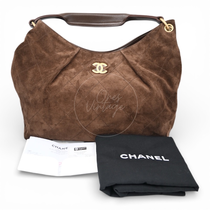 Chanel Cruise 25/26 Maxi Suede Calfskin Lambskin Dark Brown Hobo Bag-22