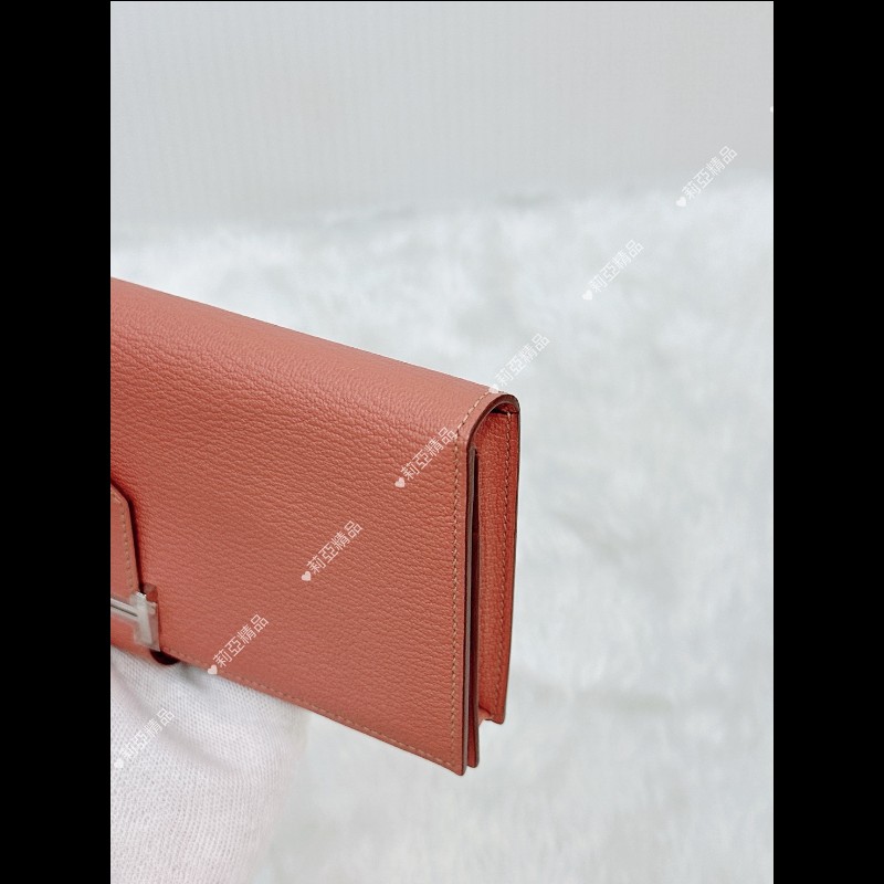 莉亞精品♡Hermes Bearn 奶昔粉長夾 粉銀 框Q 二手美品-6