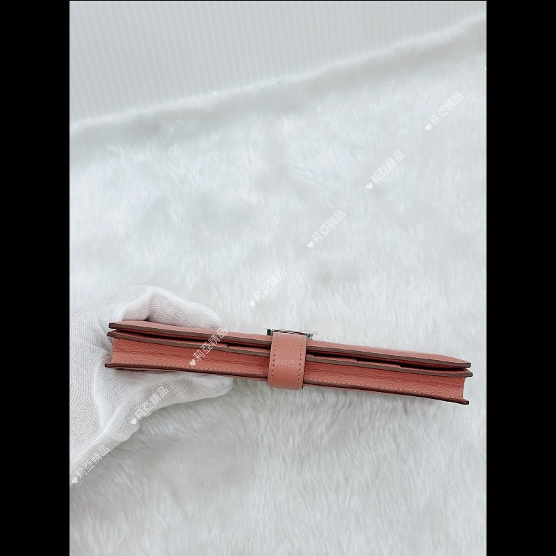 莉亞精品♡Hermes Bearn 奶昔粉長夾 粉銀 框Q 二手美品-8