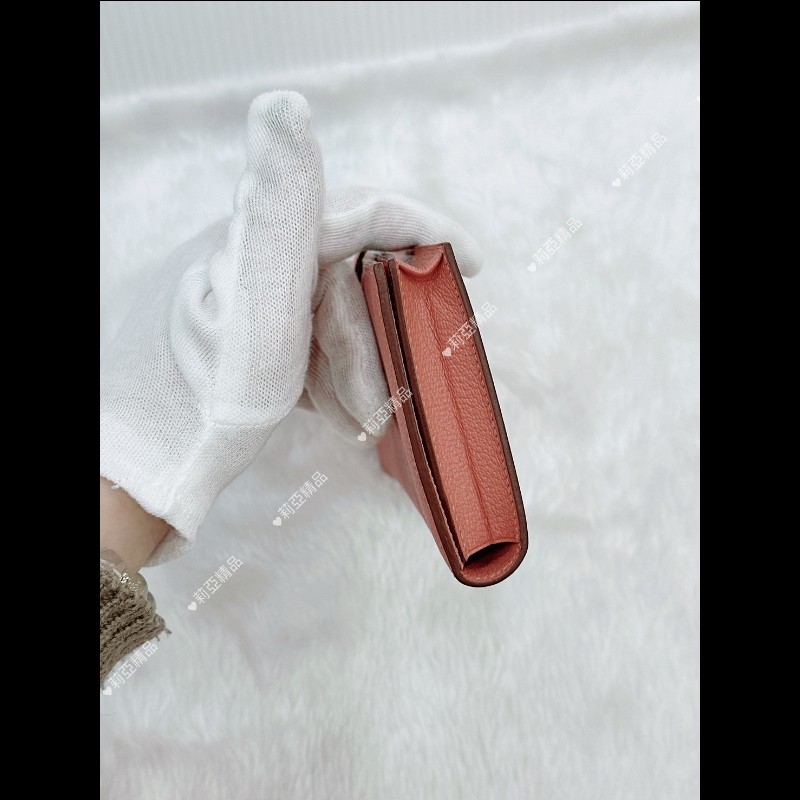 莉亞精品♡Hermes Bearn 奶昔粉長夾 粉銀 框Q 二手美品-9
