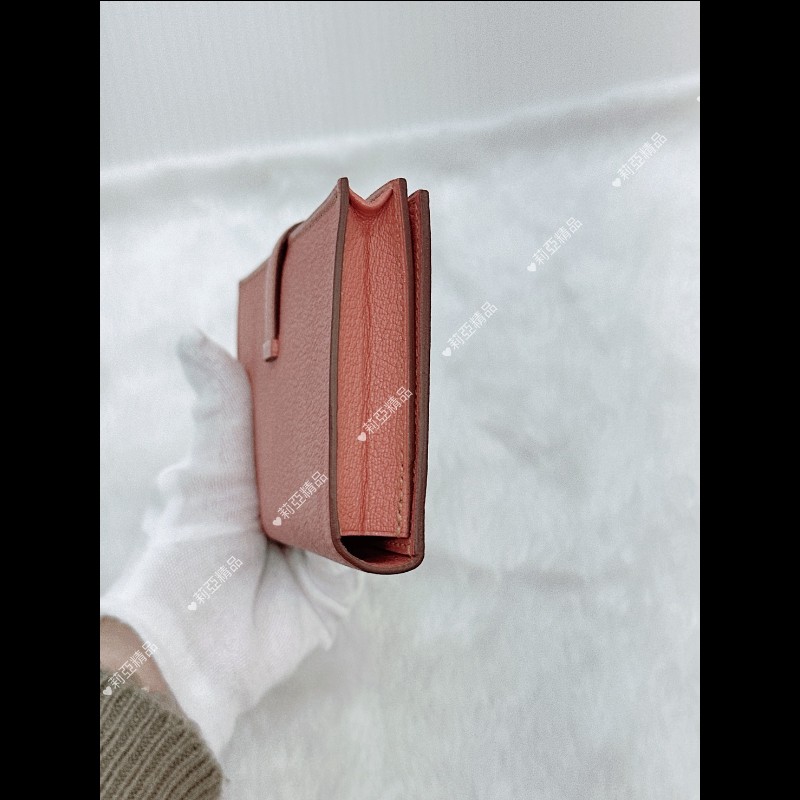 莉亞精品♡Hermes Bearn 奶昔粉長夾 粉銀 框Q 二手美品-10