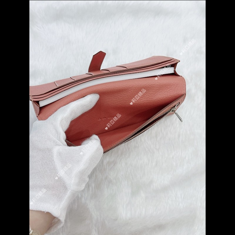 莉亞精品♡Hermes Bearn 奶昔粉長夾 粉銀 框Q 二手美品-11