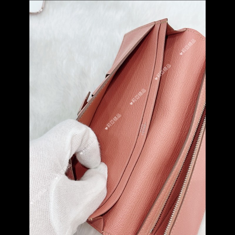 莉亞精品♡Hermes Bearn 奶昔粉長夾 粉銀 框Q 二手美品-14