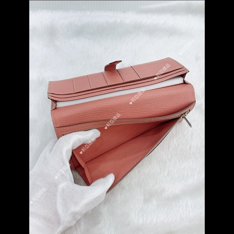 莉亞精品♡Hermes Bearn 奶昔粉長夾 粉銀 框Q 二手美品-16