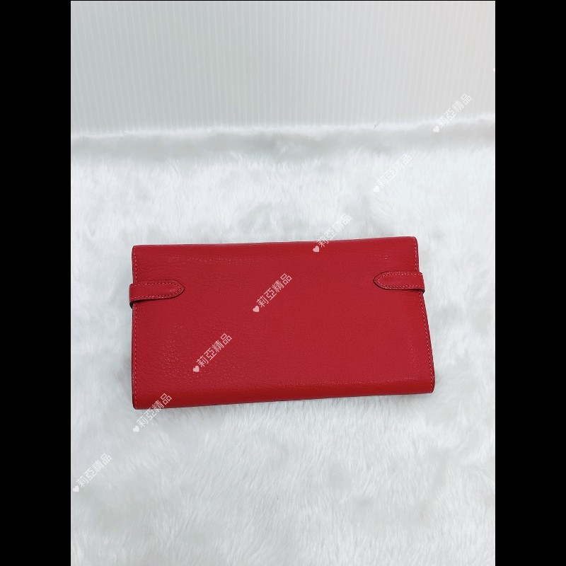 莉亞精品♡Hermes Kelly 長夾 紅銀 框P 二手美品-2