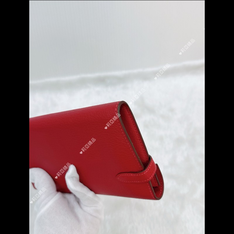 莉亞精品♡Hermes Kelly 長夾 紅銀 框P 二手美品-3