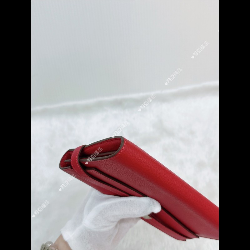 莉亞精品♡Hermes Kelly 長夾 紅銀 框P 二手美品-4