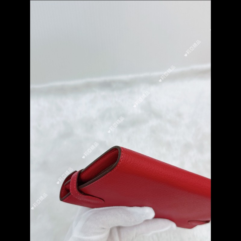 莉亞精品♡Hermes Kelly 長夾 紅銀 框P 二手美品-6