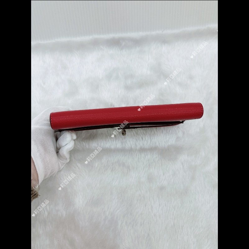 莉亞精品♡Hermes Kelly 長夾 紅銀 框P 二手美品-9