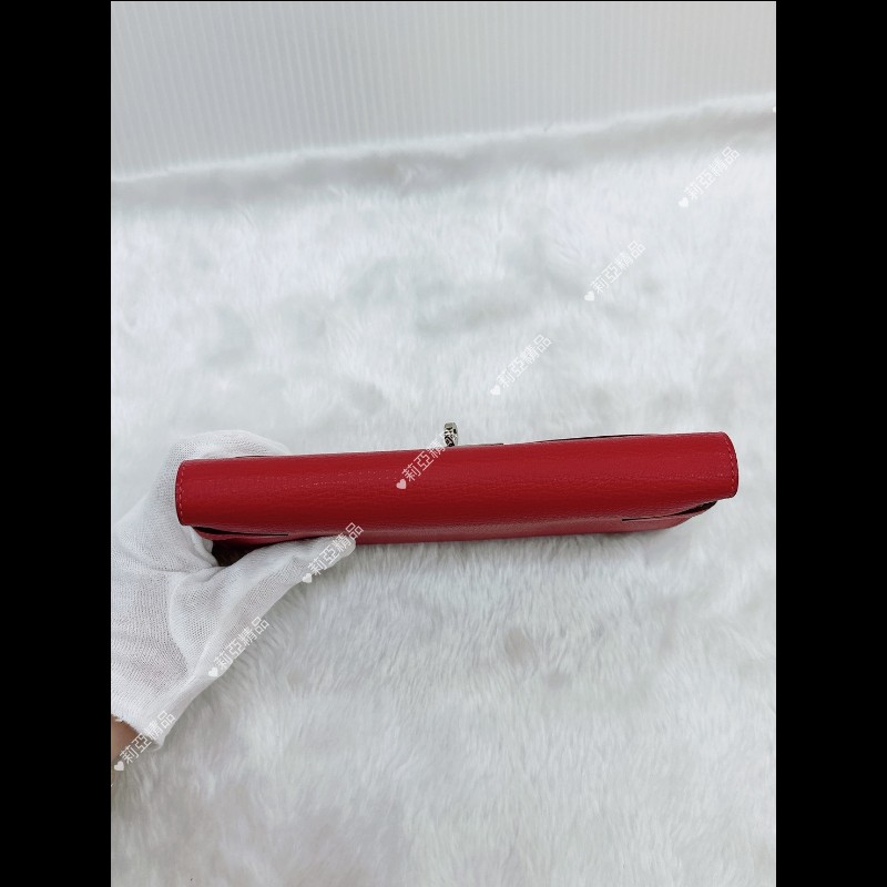 莉亞精品♡Hermes Kelly 長夾 紅銀 框P 二手美品-10
