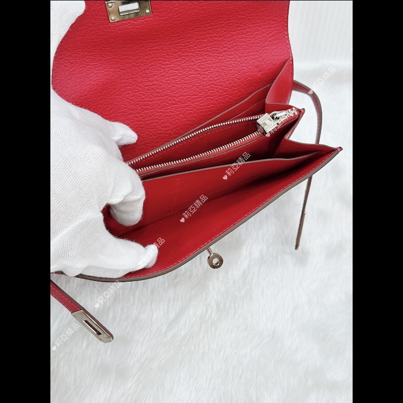 莉亞精品♡Hermes Kelly 長夾 紅銀 框P 二手美品-12