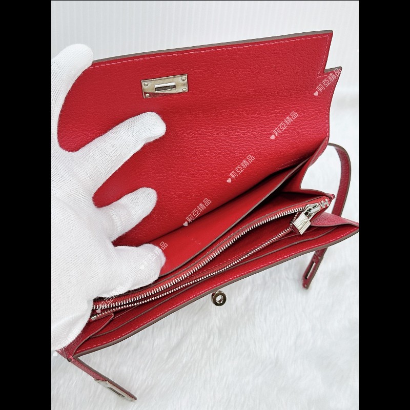 莉亞精品♡Hermes Kelly 長夾 紅銀 框P 二手美品-13