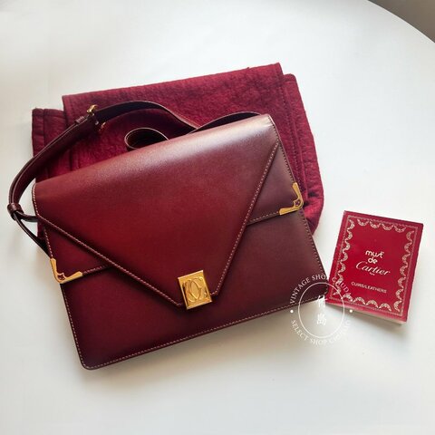 Cartier 卡地亞 勃根地紅 信封包皮革斜肩包