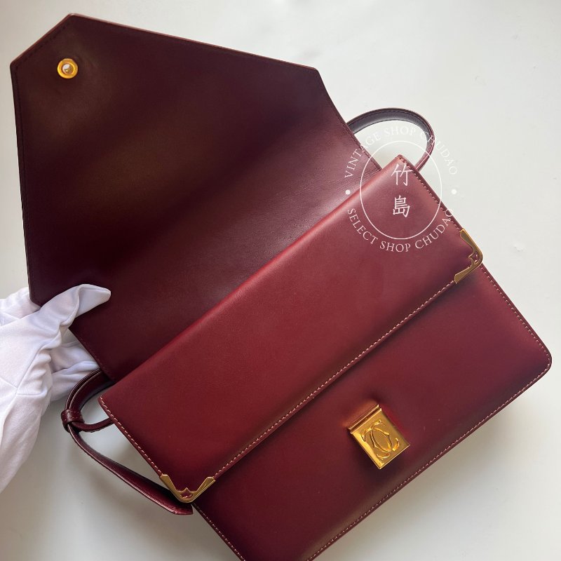 Cartier 卡地亞 勃根地紅 信封包皮革斜肩包-2
