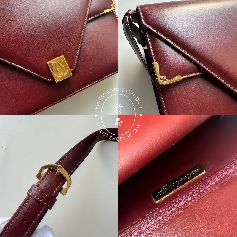 Cartier 卡地亞 勃根地紅 信封包皮革斜肩包-4