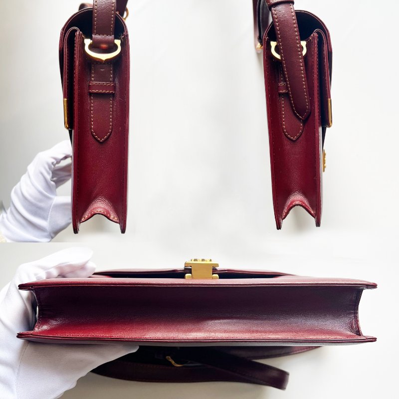 Cartier 卡地亞 勃根地紅 信封包皮革斜肩包-5
