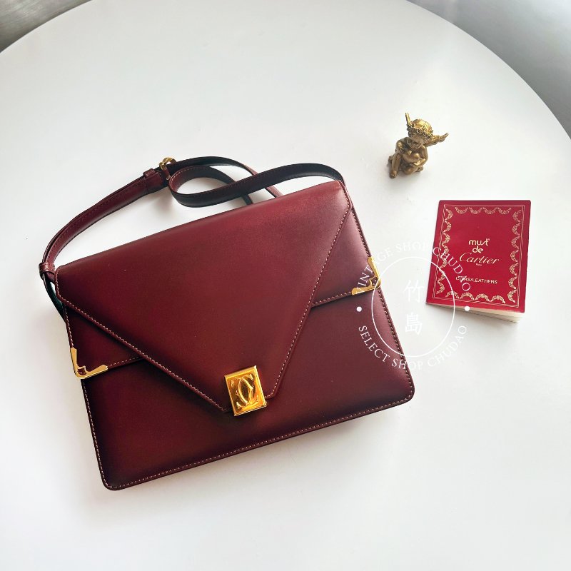 Cartier 卡地亞 勃根地紅 信封包皮革斜肩包-8
