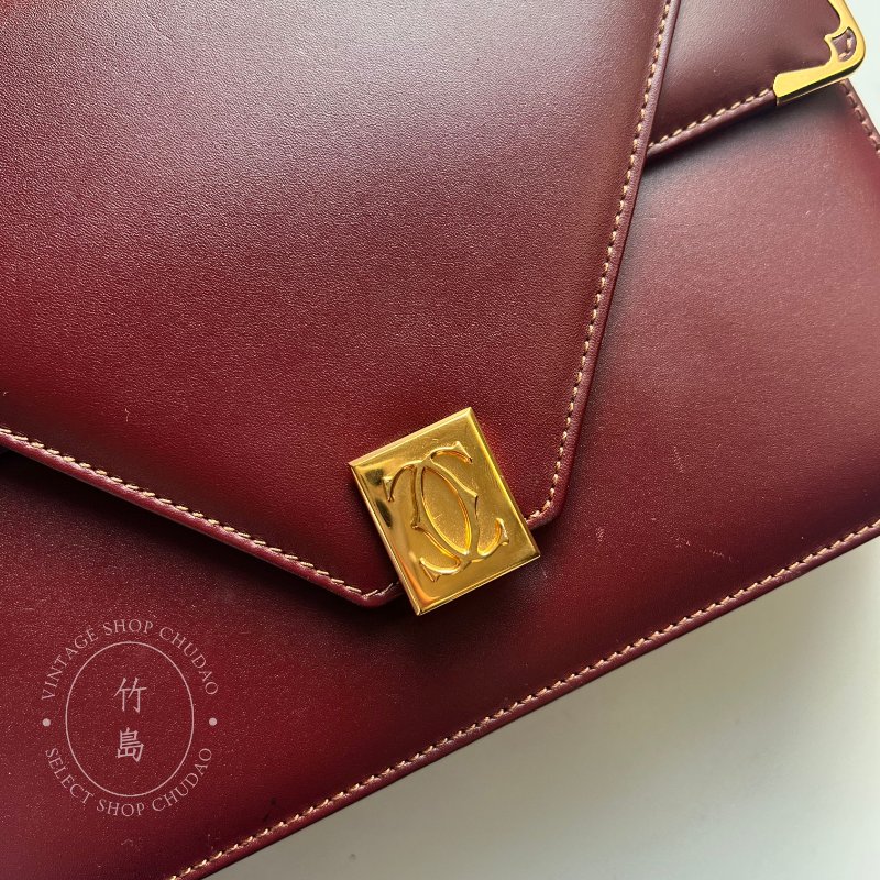 Cartier 卡地亞 勃根地紅 信封包皮革斜肩包-10