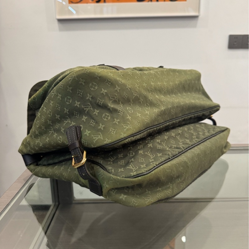 LV 墨綠色 滿印老花logo牛仔丹寧狩獵包手提包單肩包 約42cm-5