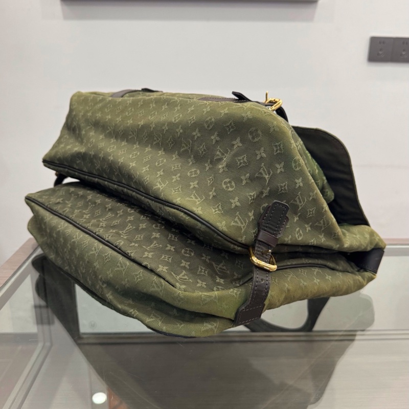 LV 墨綠色 滿印老花logo牛仔丹寧狩獵包手提包單肩包 約42cm-6