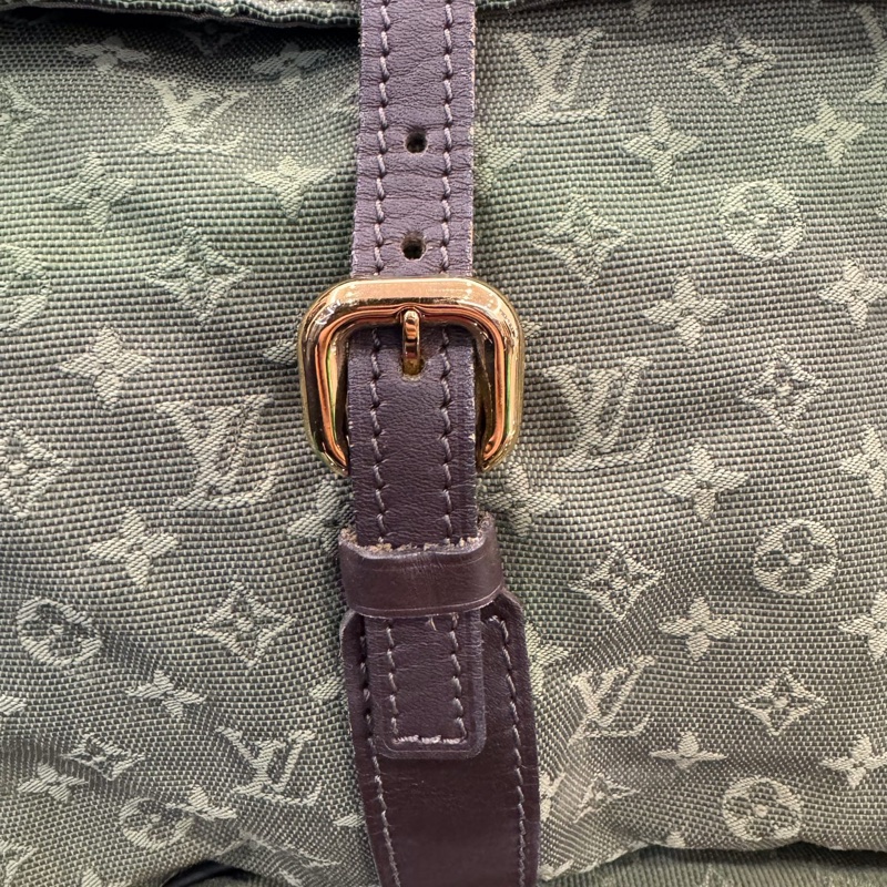 LV 墨綠色 滿印老花logo牛仔丹寧狩獵包手提包單肩包 約42cm-7