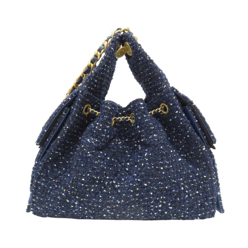 25 藍色 毛呢 肩背包 金扣【CHANEL 香奈兒】 AS5293-1