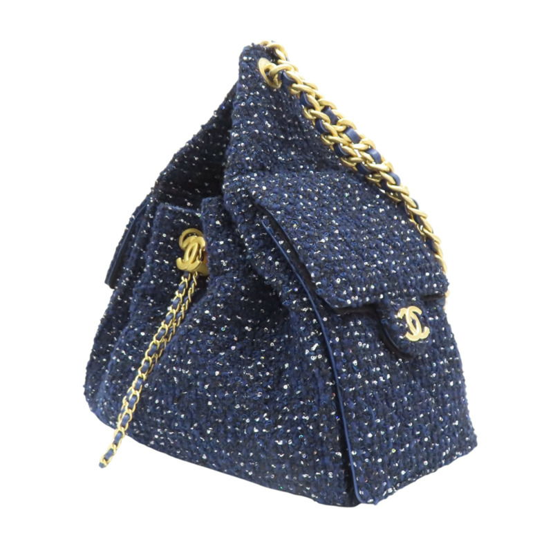 25 藍色 毛呢 肩背包 金扣【CHANEL 香奈兒】 AS5293-2