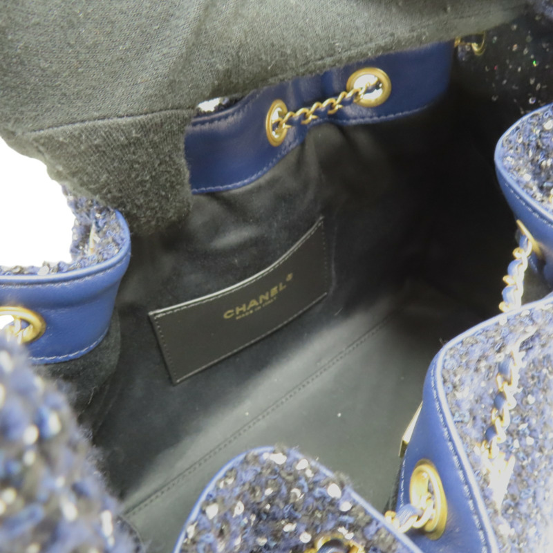 25 藍色 毛呢 肩背包 金扣【CHANEL 香奈兒】 AS5293-4