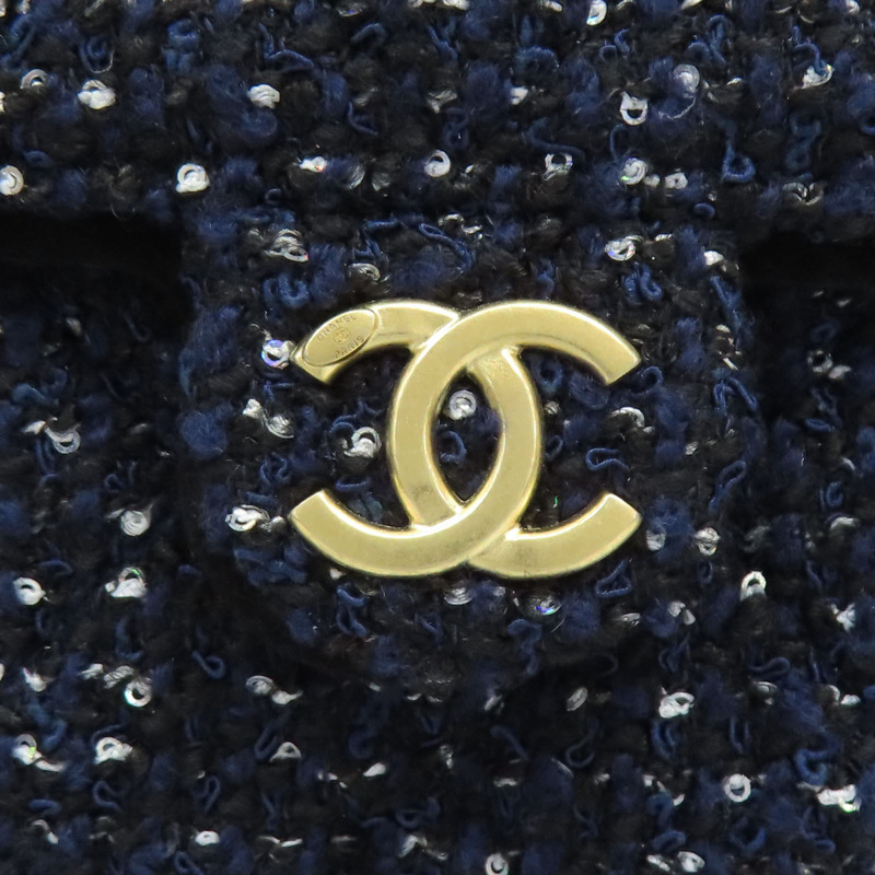 25 藍色 毛呢 肩背包 金扣【CHANEL 香奈兒】 AS5293-7
