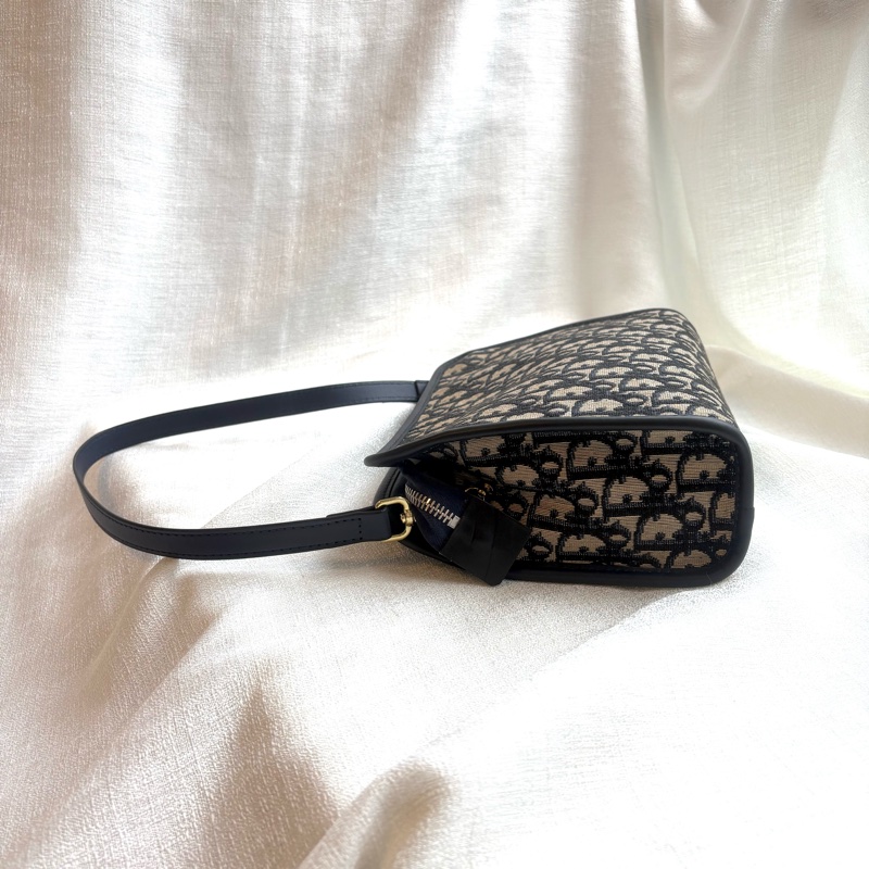 Dior 老花拉鍊信封肩背包 Navy Oblique Canvas Clutch with Strap-4