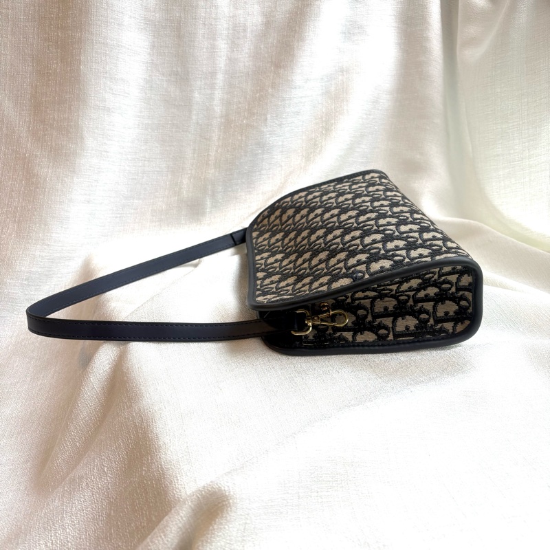 Dior 老花拉鍊信封肩背包 Navy Oblique Canvas Clutch with Strap-5