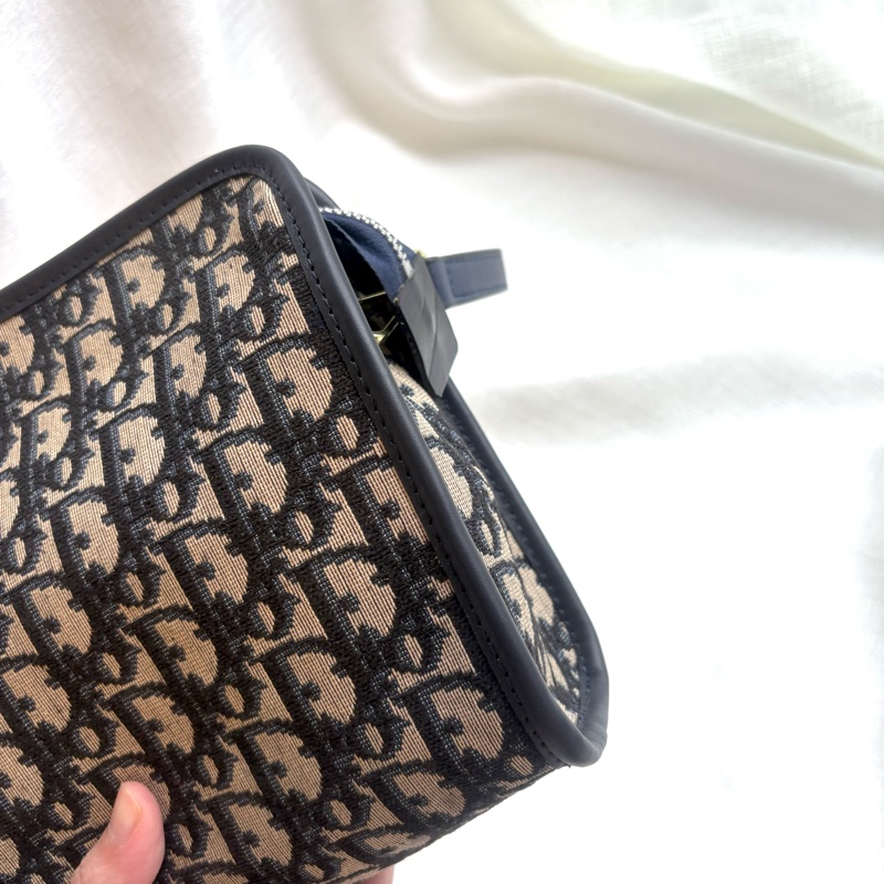 Dior 老花拉鍊信封肩背包 Navy Oblique Canvas Clutch with Strap-12