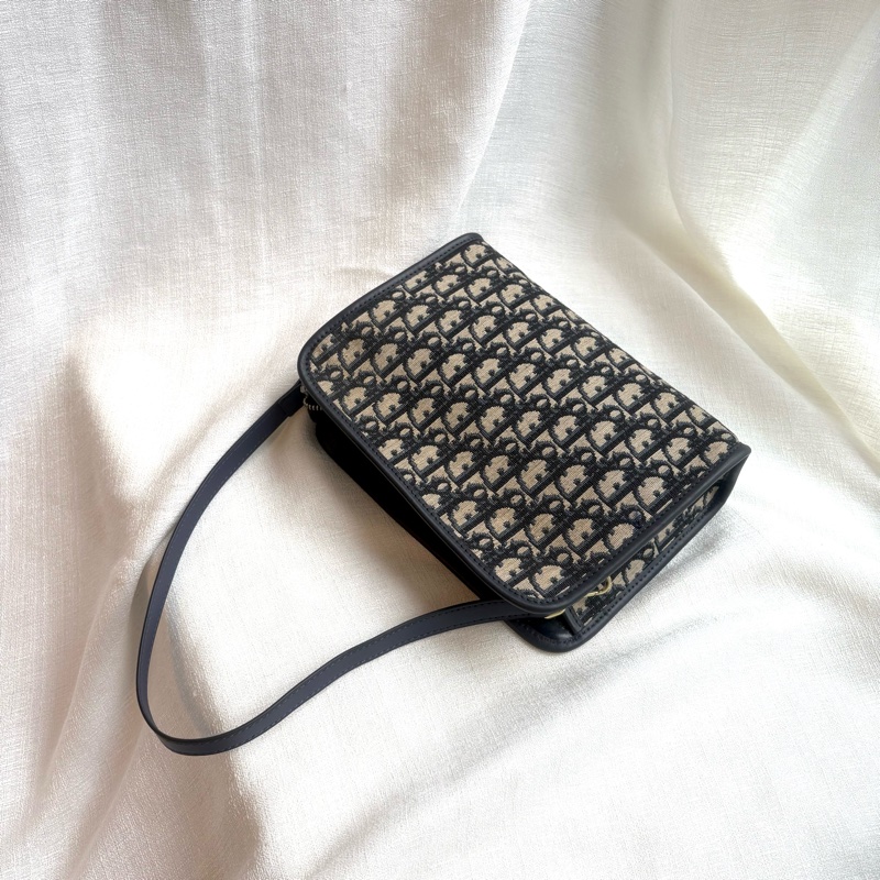 Dior 老花拉鍊信封肩背包 Navy Oblique Canvas Clutch with Strap-26